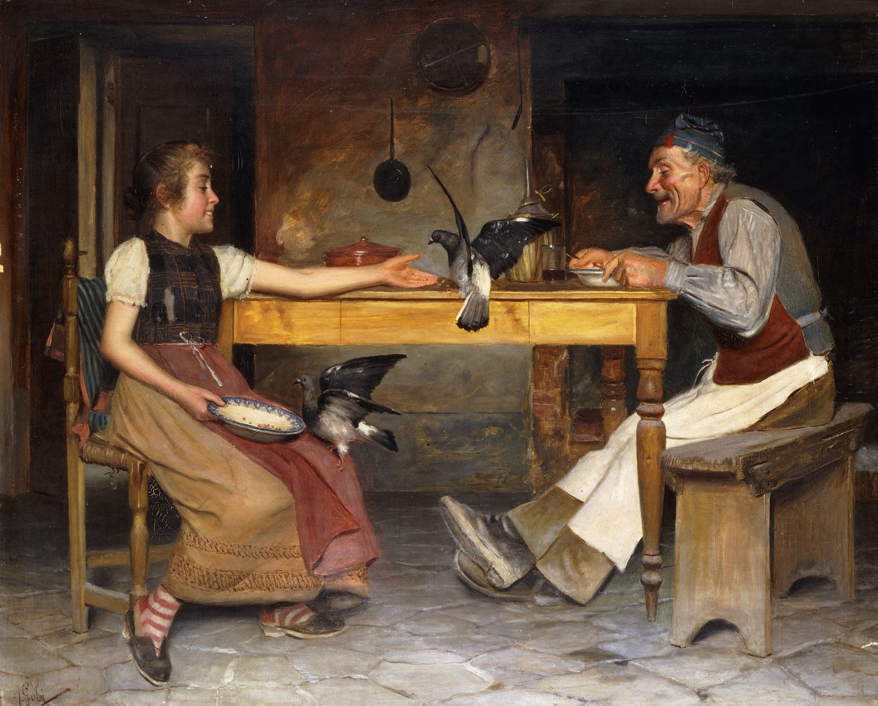 En gemensam måltid (olja på duk) av A. Gobi