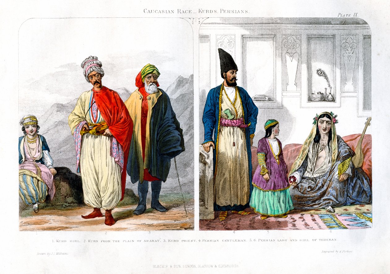 Kaukasisk ras, kurder och perser, 1873. av A. Portier