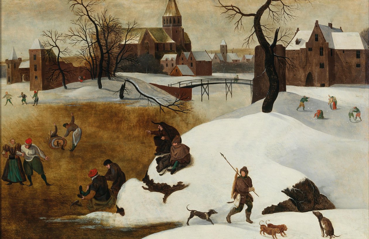 Vinterlandskap med skridskoåkare. av Abel Grimmer