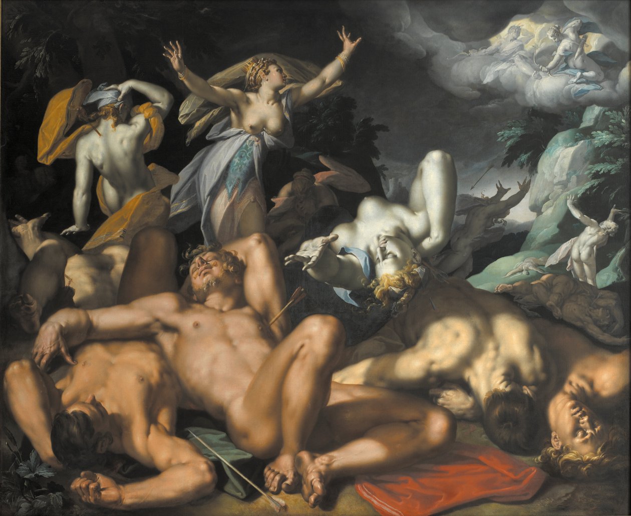 Apollo och Diana straffar Niobe genom att döda sina barn av Abraham Bloemaert