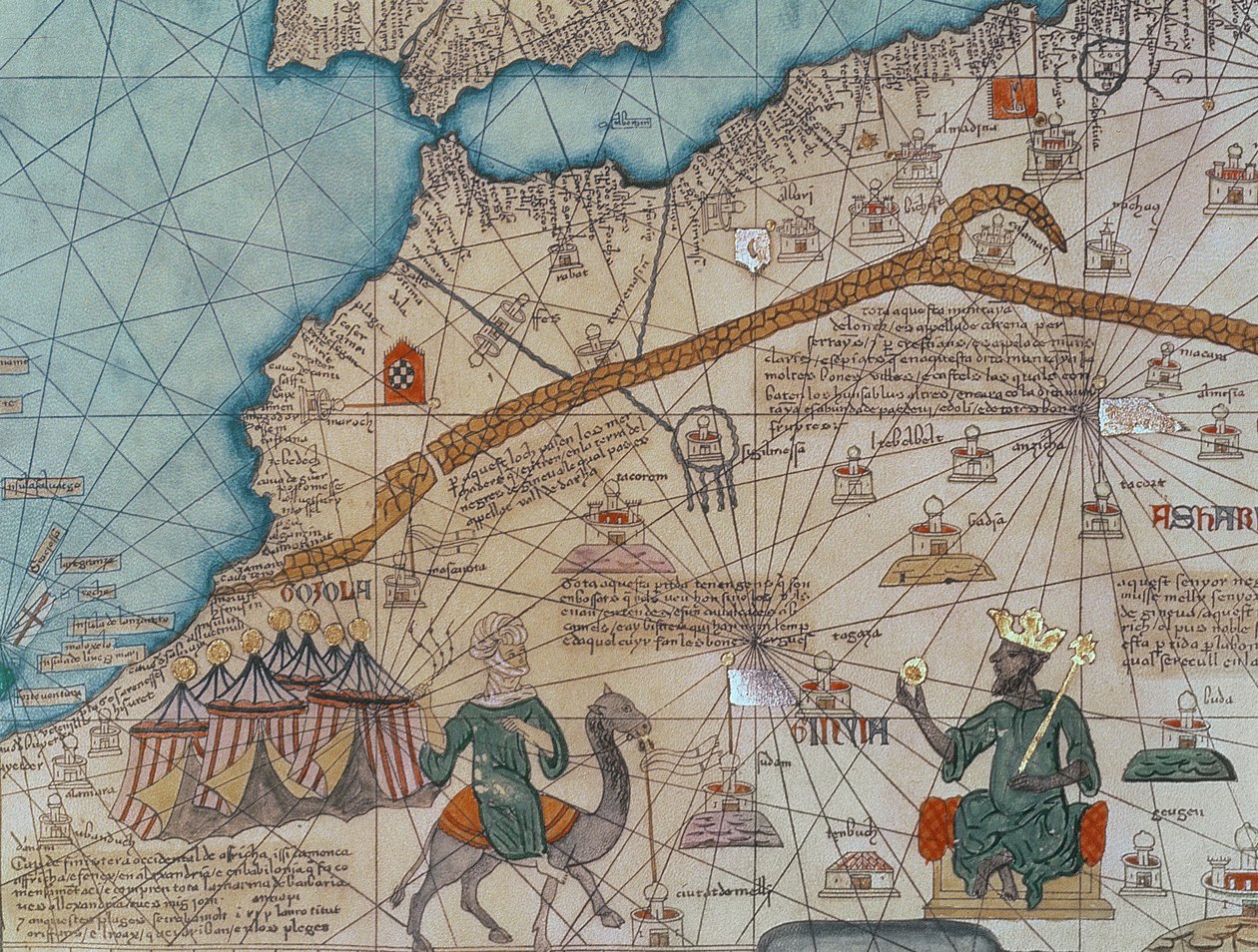 Detalj från den katalanska atlasen, 1375 (vellum) (detalj av 151844) av Abraham Cresques