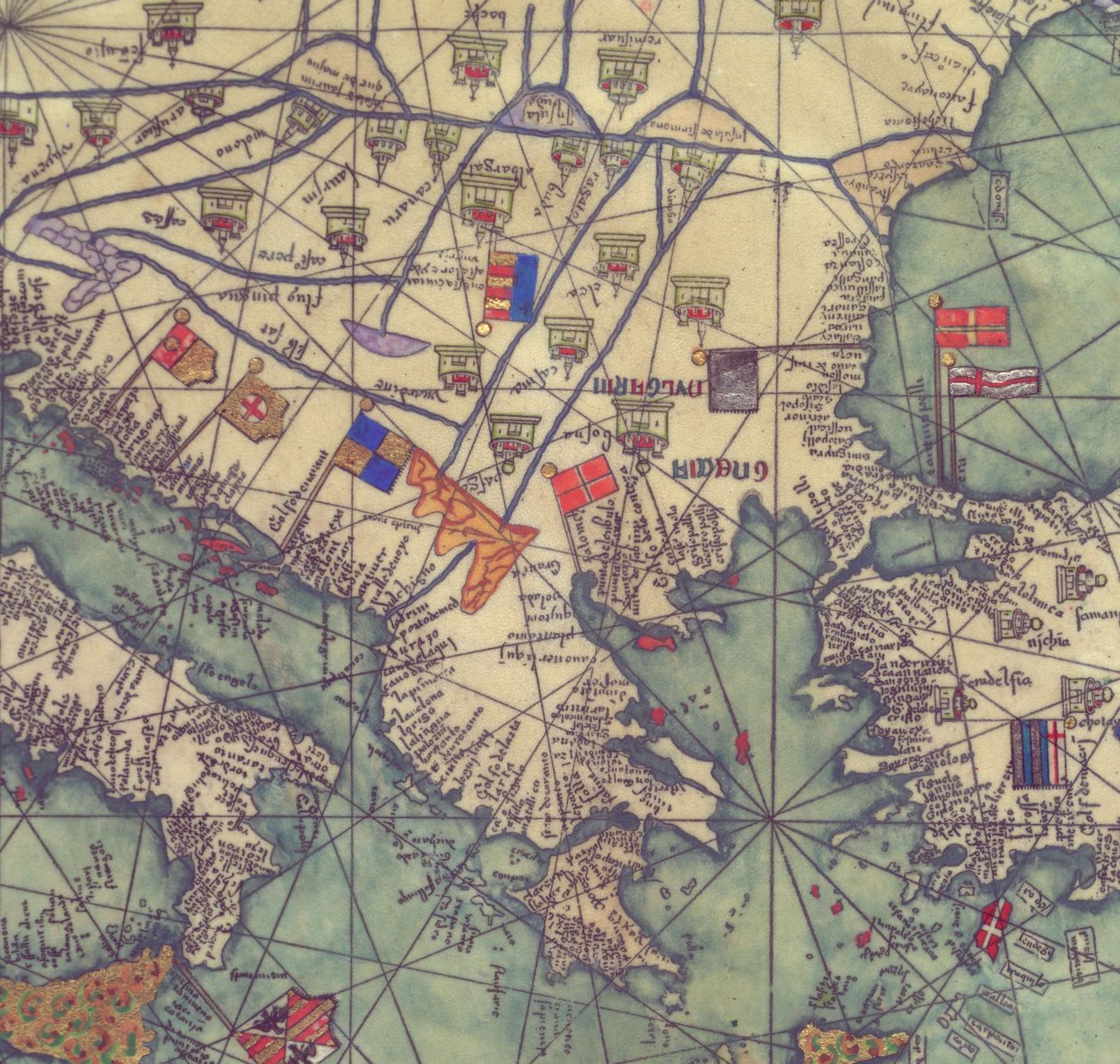 Karta över Östeuropa, vy från söder. Katalansk atlas. av Abraham Cresques