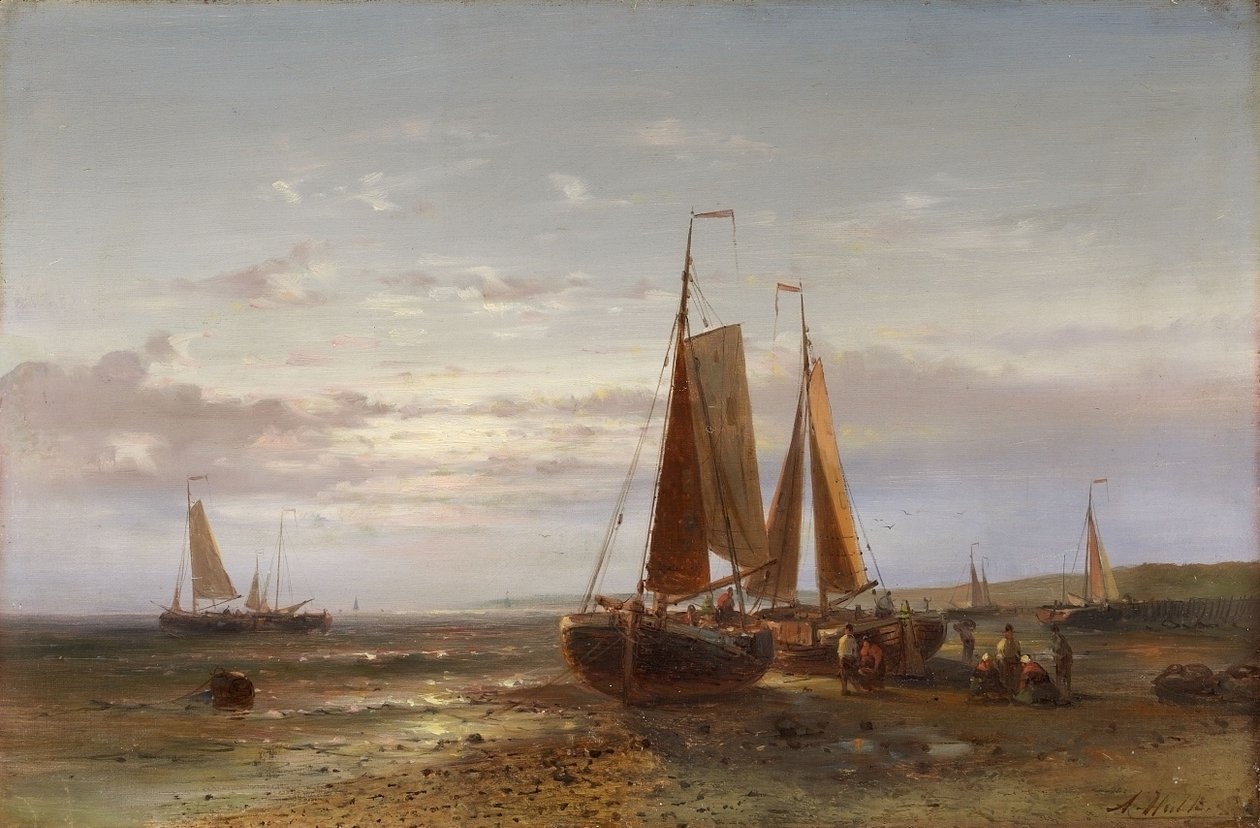 Coastal landscape with sailing ships av Abraham Hulk