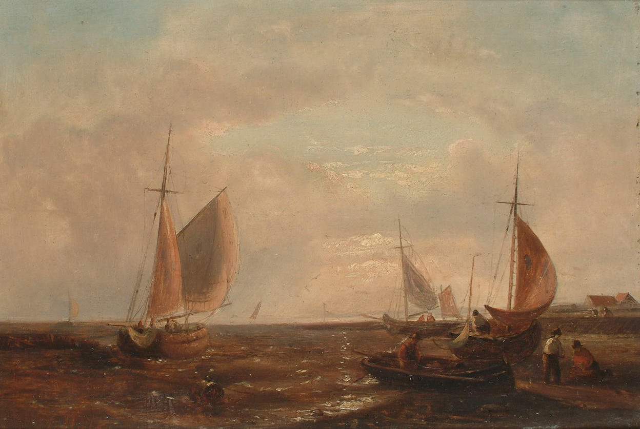 Fishing boats off a jetty  av Abraham Hulk