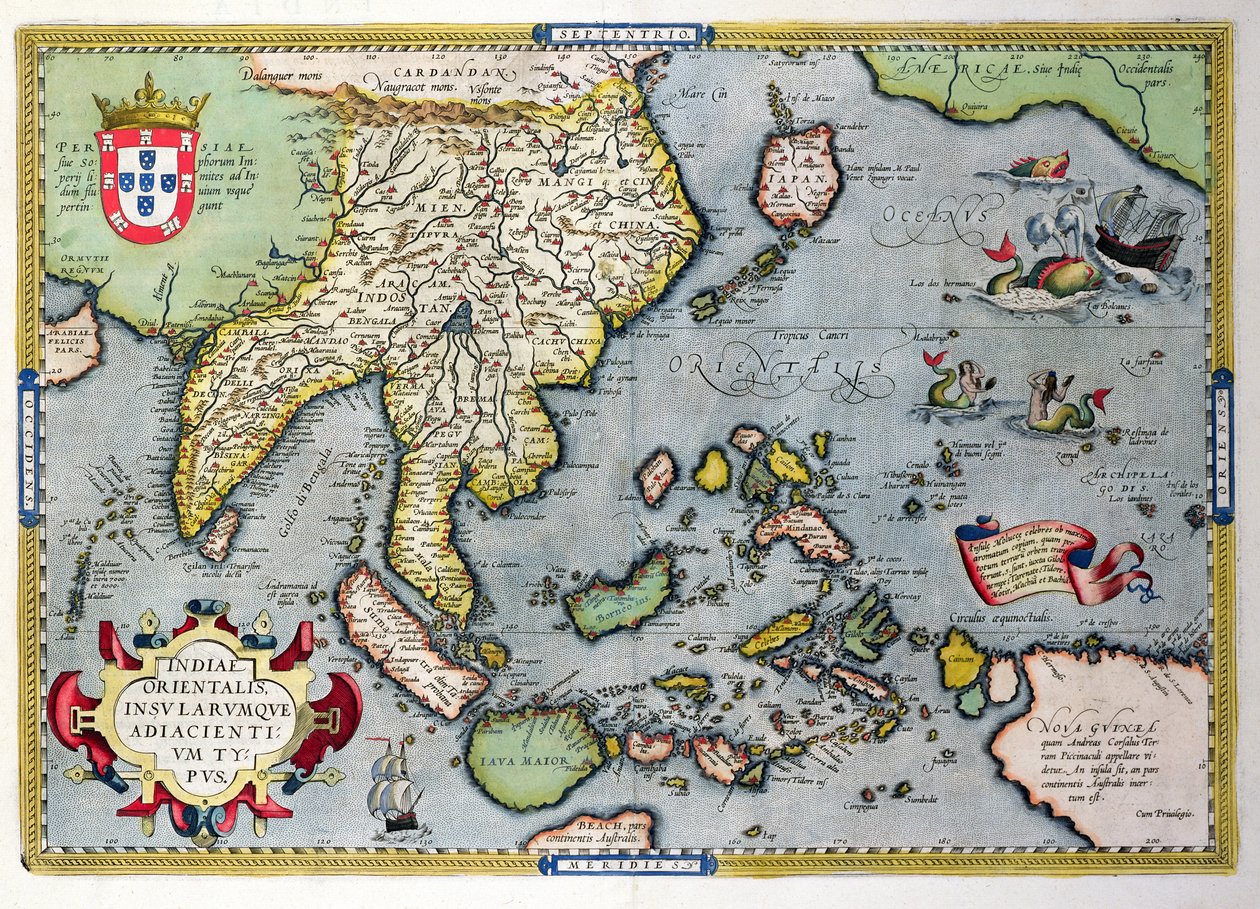 Karta över Indien till Nya Guinea, ca 1570-1603 av Abraham Ortelius