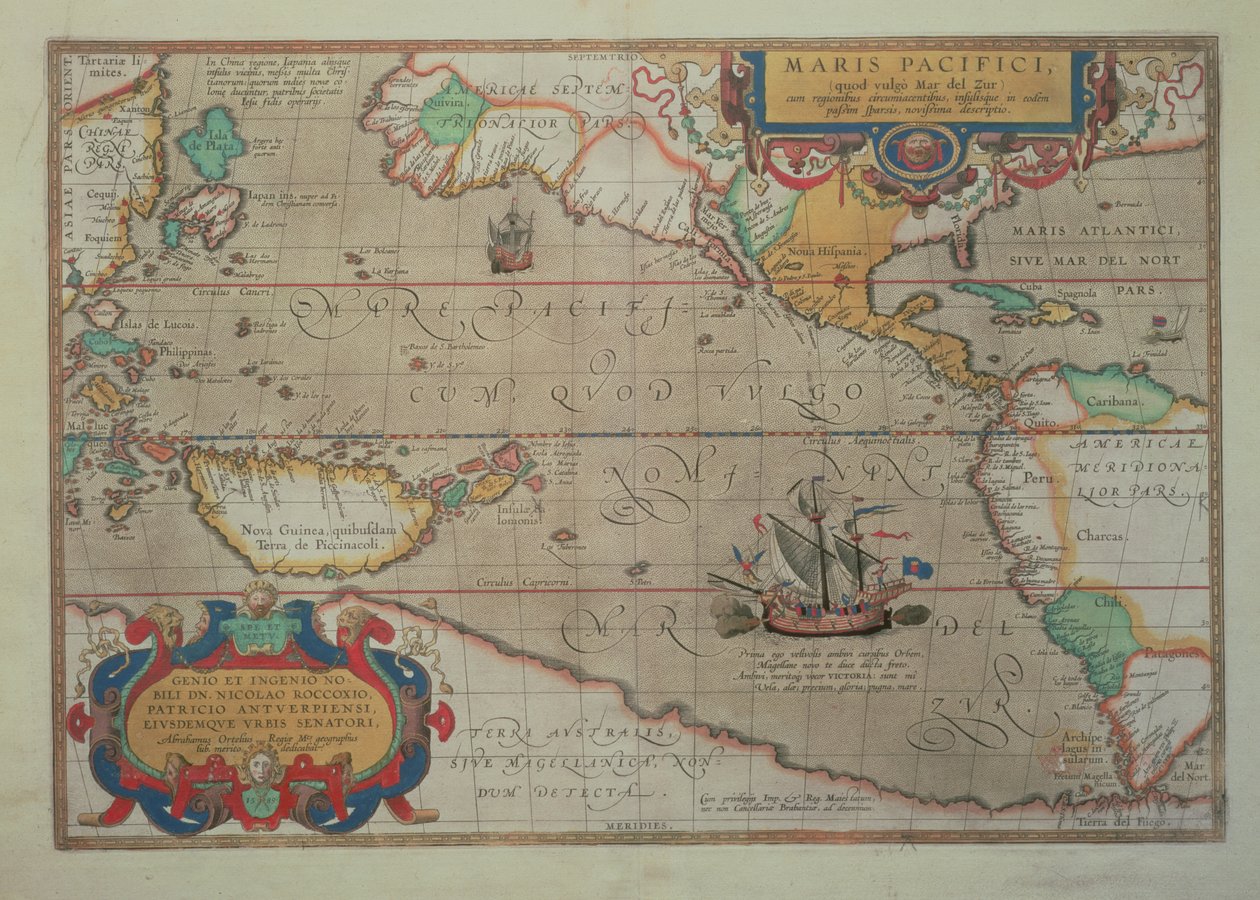 Karta över Stilla havet, Kina och Amerika, 1589 av Abrahamus Ortelius (l527-98) (för detaljer se 84597) av Abraham Ortelius