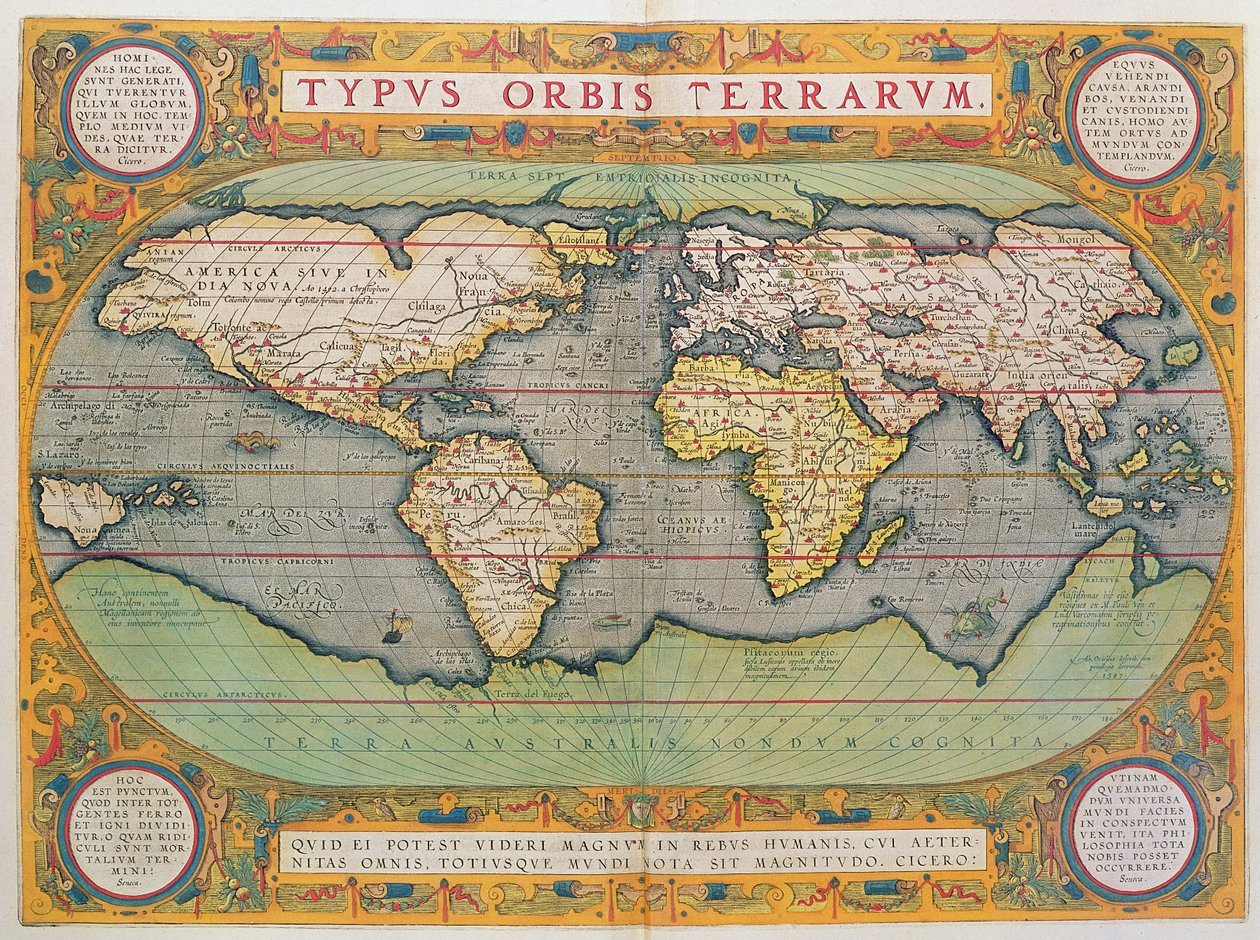 Typus Orbis Terrarum, karta över världen, från Ortelius 