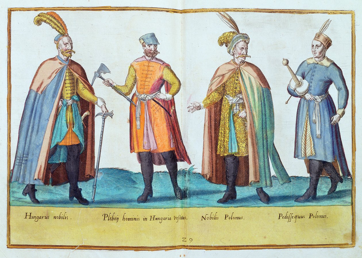 Kostymer från 1500-talet ur "Omnium Poene Gentium Imagines", utgiven i Köln 1577 (handkolorerad gravyr). av Abraham de Bruyn