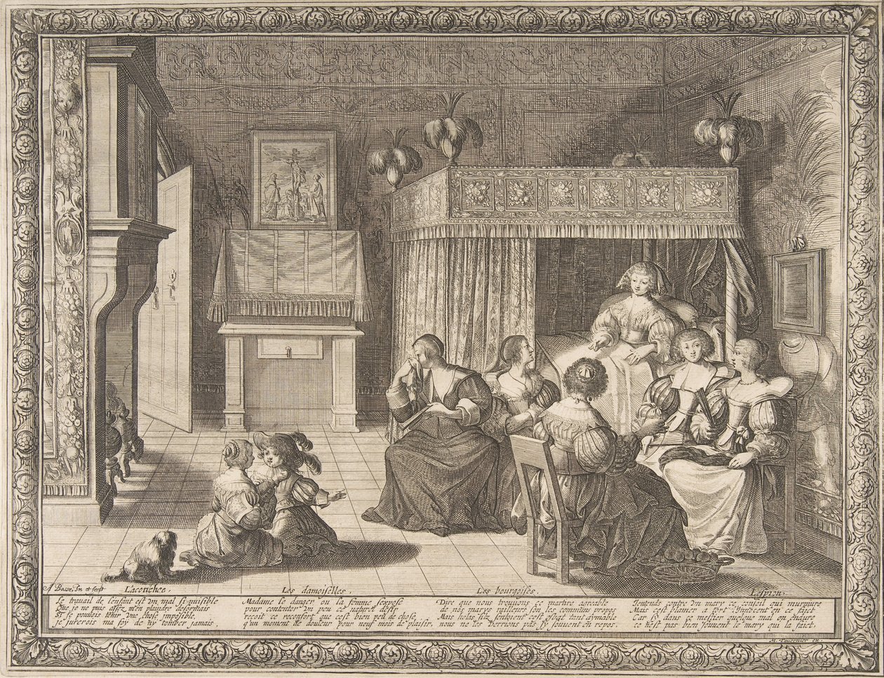 Besök hos den nya modern, 1633. av Abraham Bosse