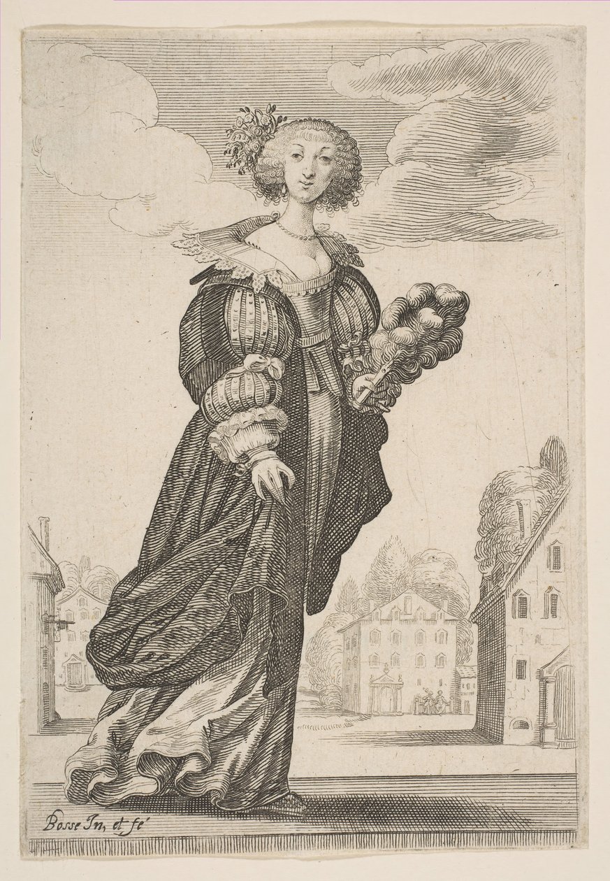 Kvinna som håller en fläkt, 1629. av Abraham Bosse