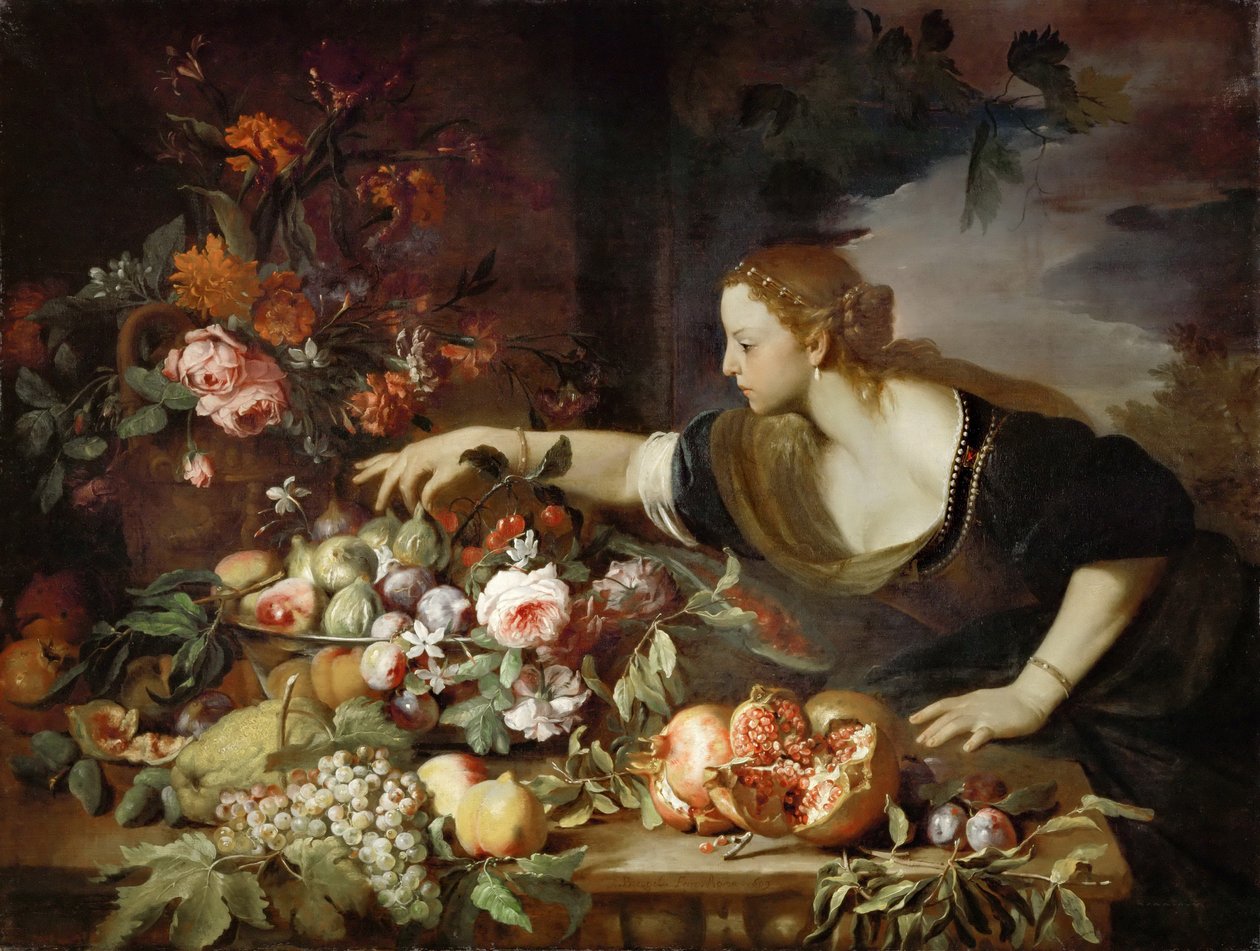 Kvinna som tar frukt av Abraham Brueghel