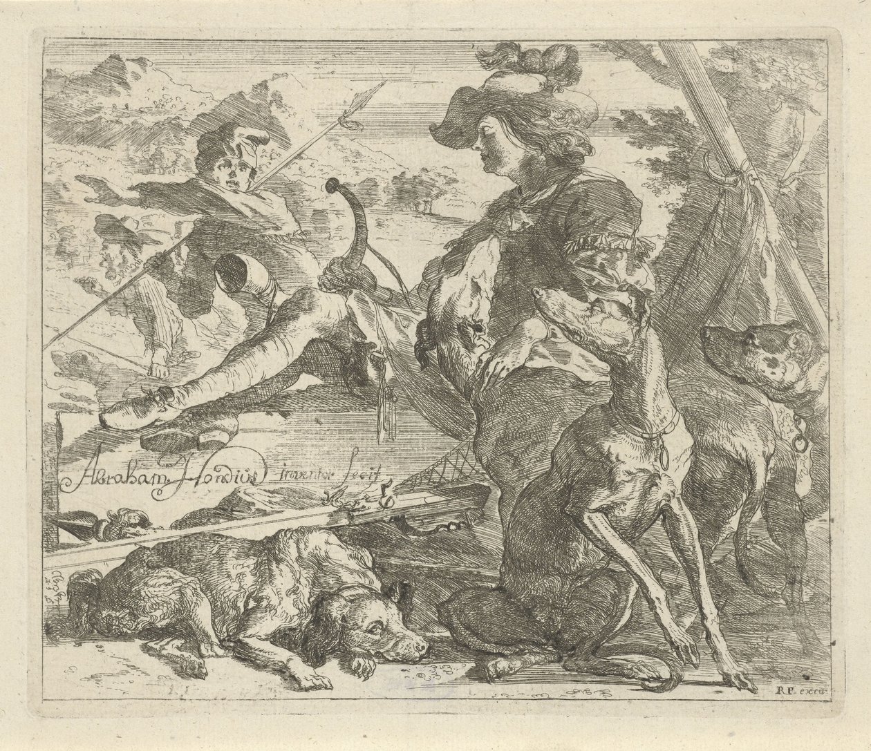 Jägare med hundar Olika djur (serietitel) av Abraham Danielsz. Hondius