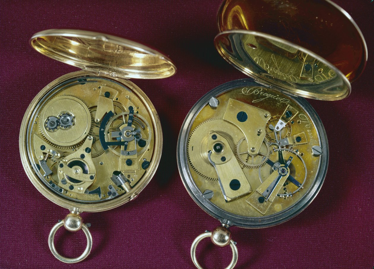 Två klockor, tillverkade i Paris (guld) av Abraham Louis Breguet