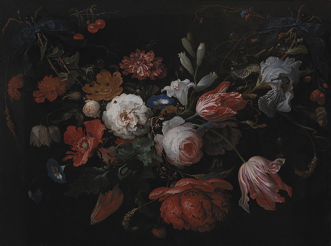 En krans av blommor av Abraham Mignon
