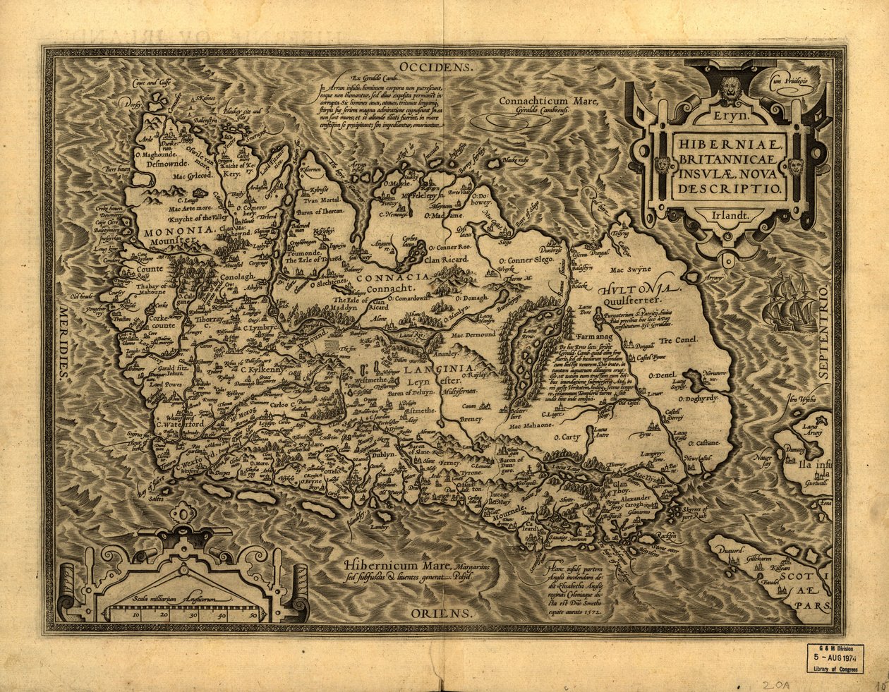 Hiberniae, Britannicae Insvlae nova descripto. LOC 99466749 av Abraham Ortelius