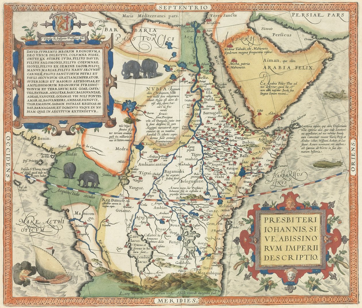 Karta över Afrika och den arabiska halvön, av Abraham Ortelius