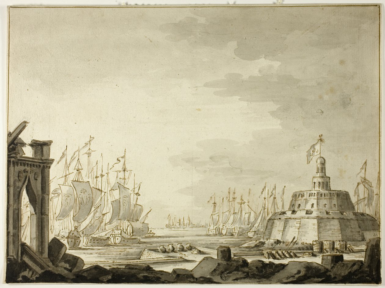Malta, hamnen i Valletta av Abraham Storck