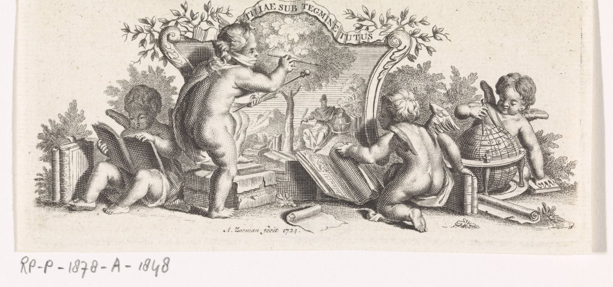 Fyra putti studera och måla av Abraham Zeeman