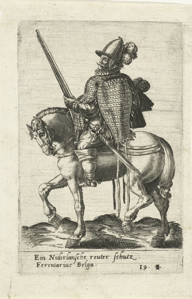 Holländsk ryttare med gevär av Abraham de Bruyn (attributed to)