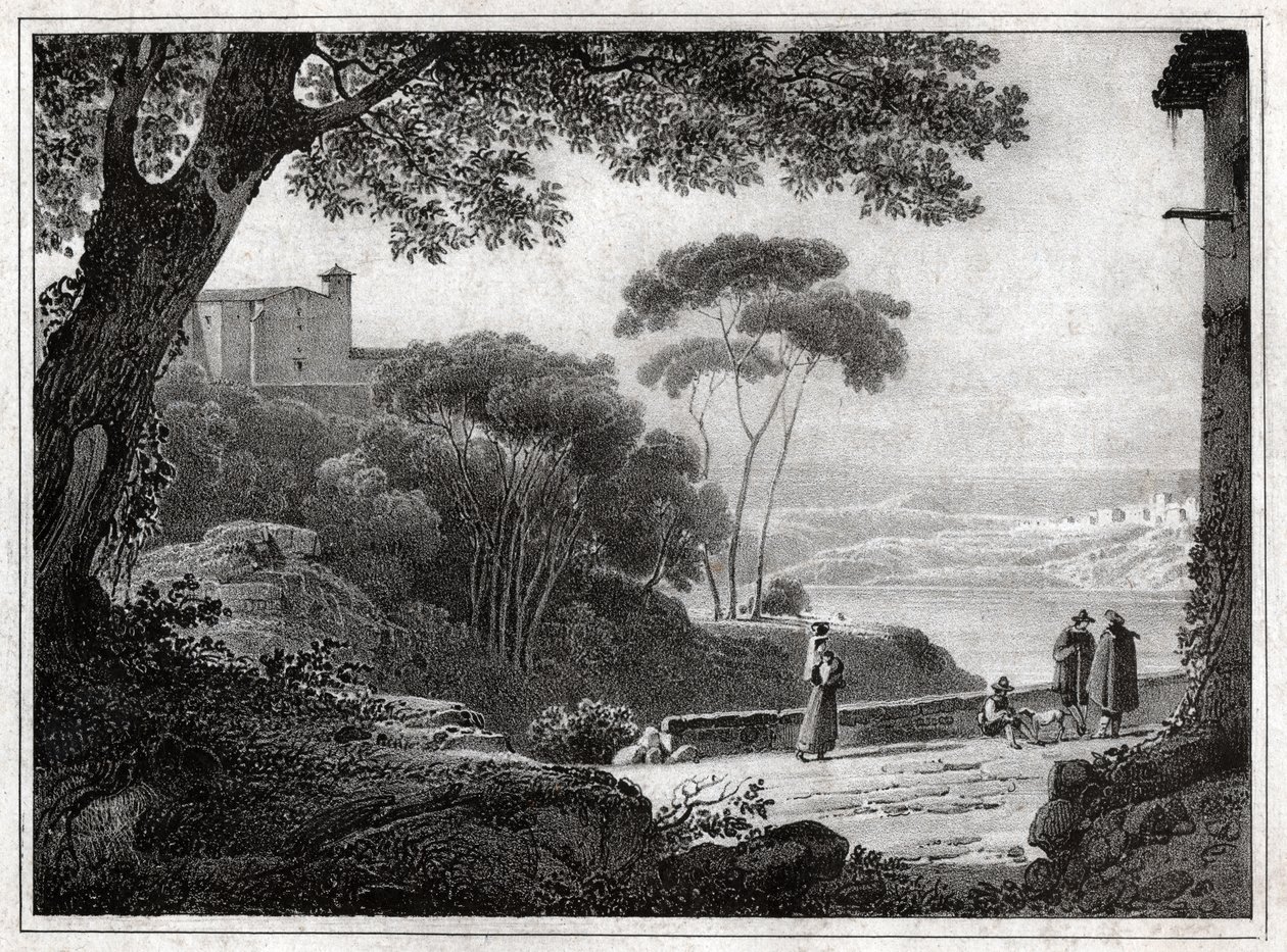 Albanosjön. (gravyr omkring 1820) av Achille Etna Michallon