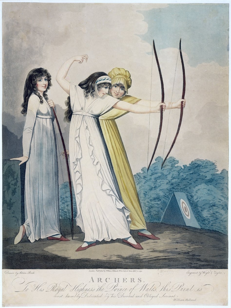 Bågskyttar, graverade av J.H. Wright (fl.1795-1838) och Conrad Ziegler, 1799 (akvatint) av Adam Buck