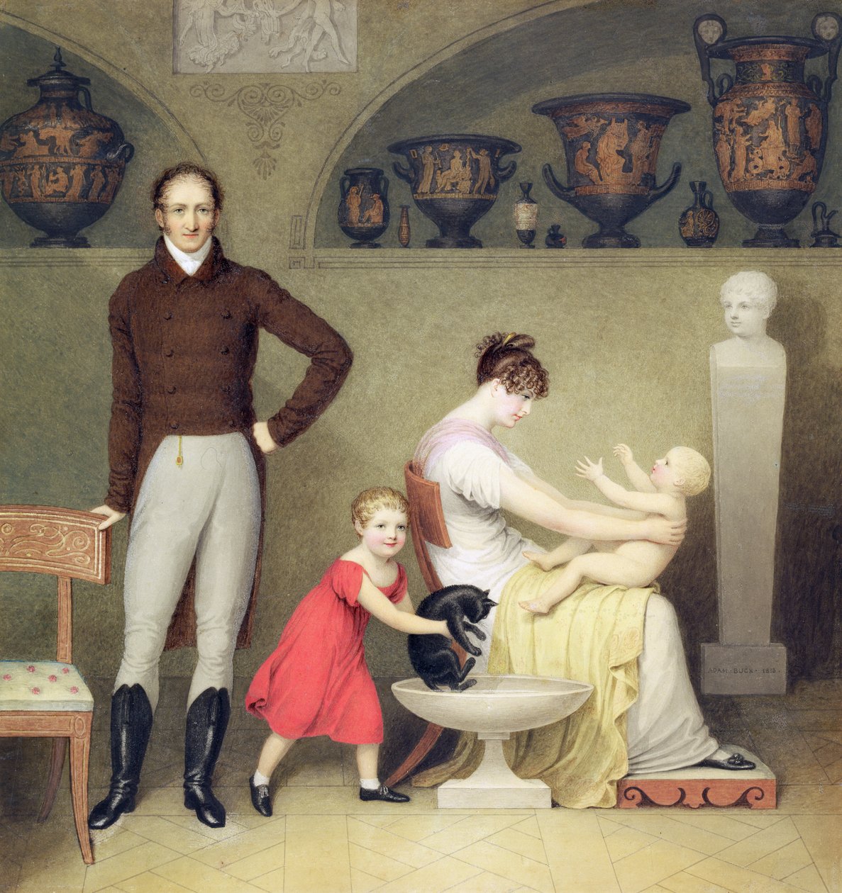 Konstnären och hans familj, 1813 (wc och grafit på kort) av Adam Buck