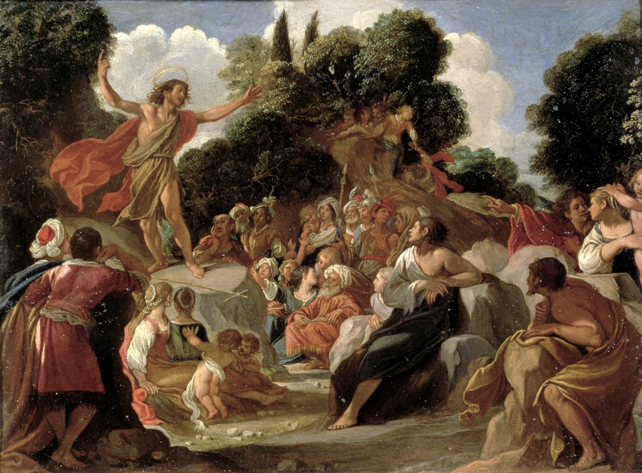 Johannes Döparen predikar (panel) av Adam Elsheimer