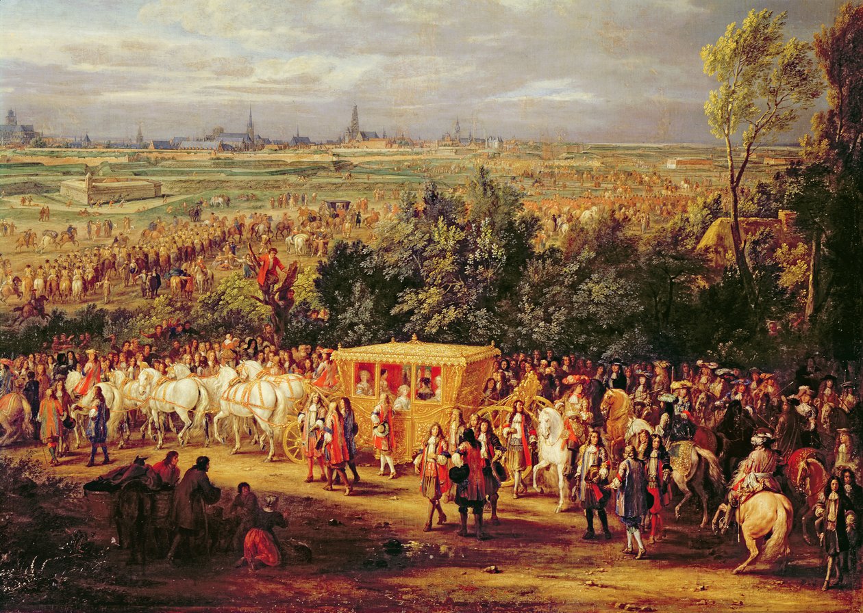 Ludvig XIV:s (1638-1715) och Marie-Therese (1638-83) av Österrikes intåg i Arras, 30 juli 1667, ca 1685 (detaljerad information om 159164) av Adam Frans van der Meulen