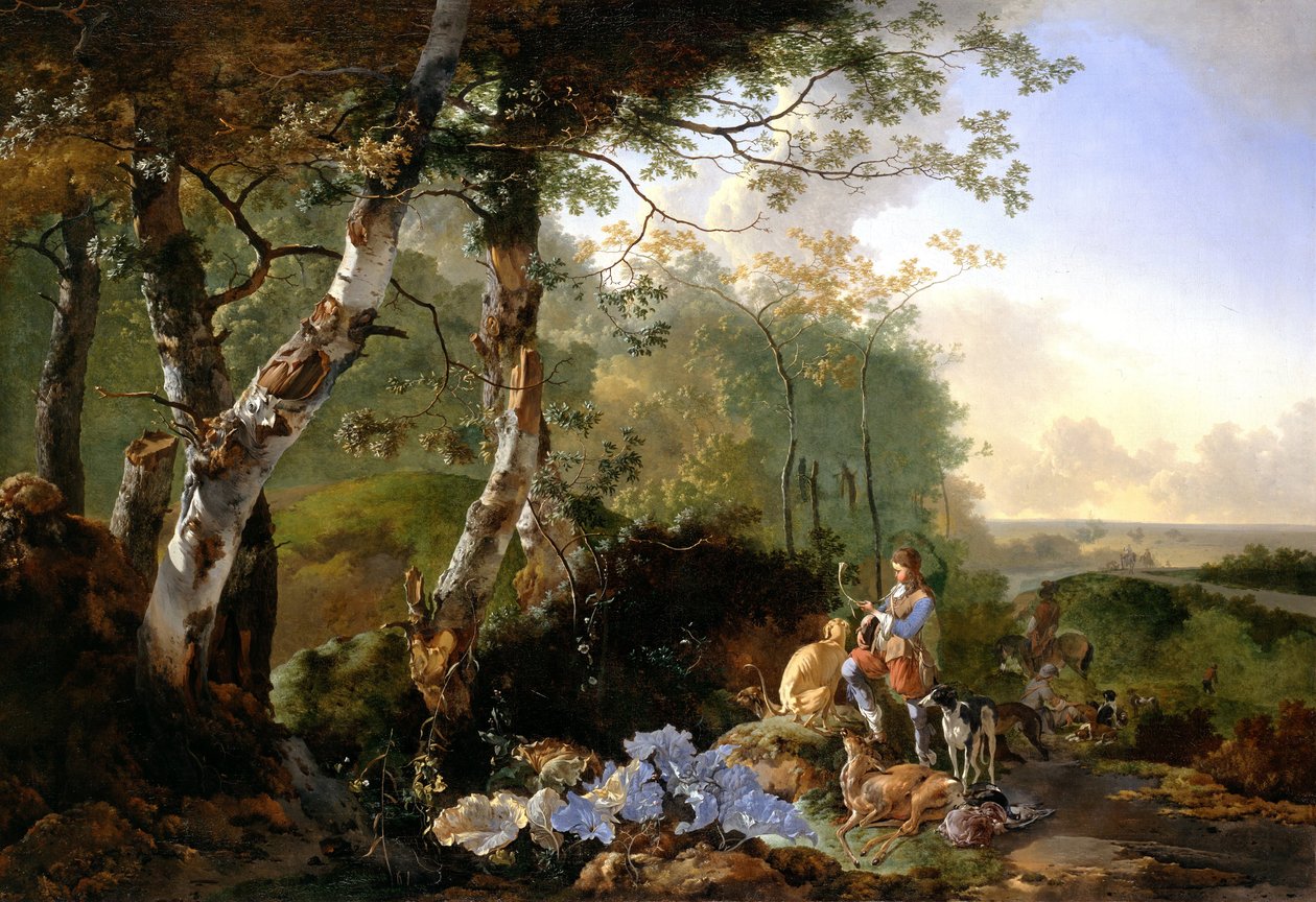 Landscape with Sportsmen and Game av Adam Pynacker
