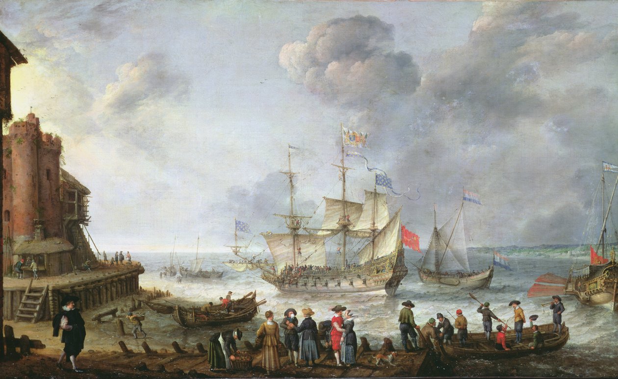 Fartyg som anländer i en hamn av Adam Willaerts