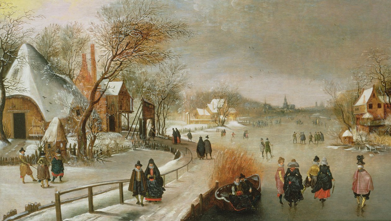 Vinterlandskap med skridskoåkare av Adam van Breen