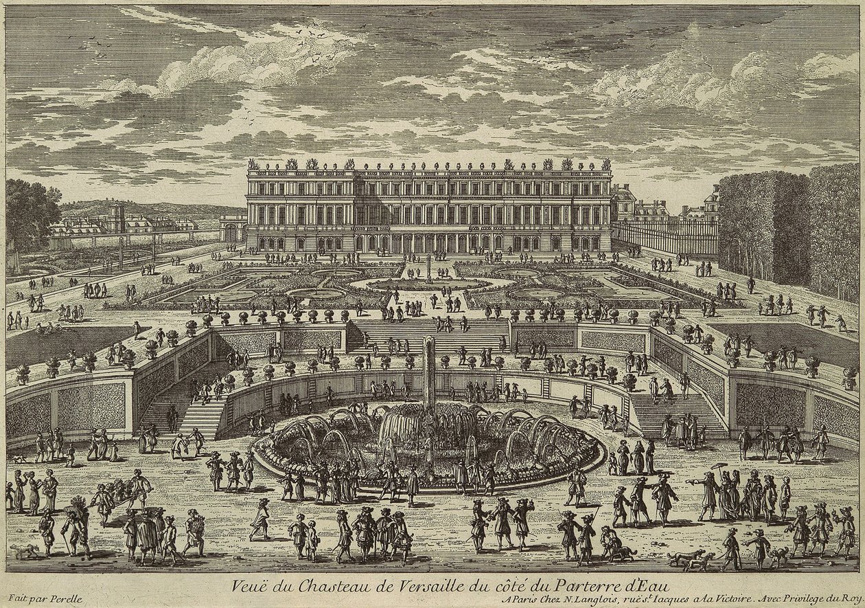 Utsikt över Versailles, trädgårdsfasad, 1680-talet av Adam Perelle