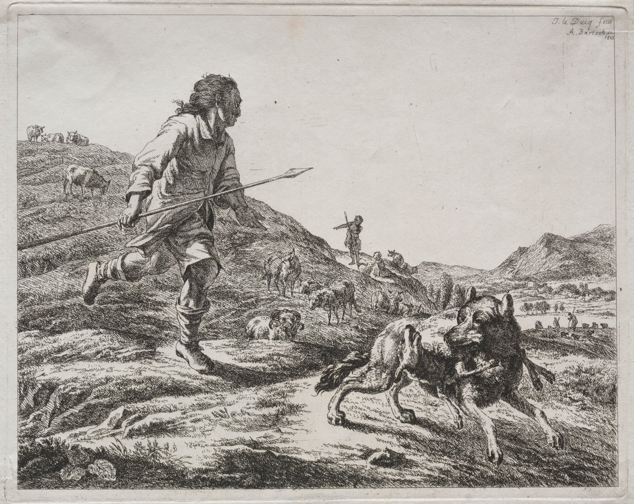 Herde jagar en varg, 1803. av Adam von Bartsch