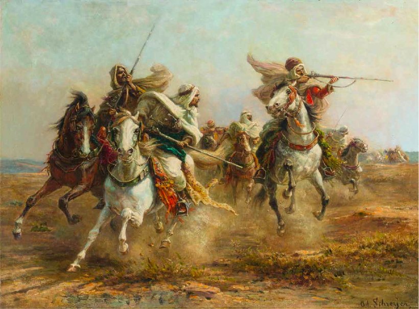 Bedouins taking aim av Adolf Schreyer