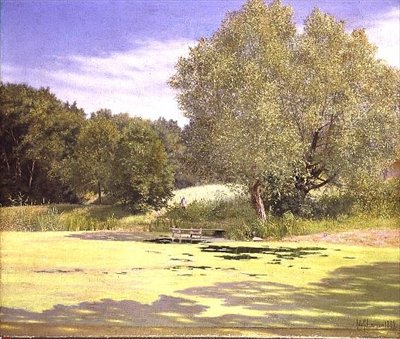 En fiskare som lämnar en damm av Adolf Alfred Larsen