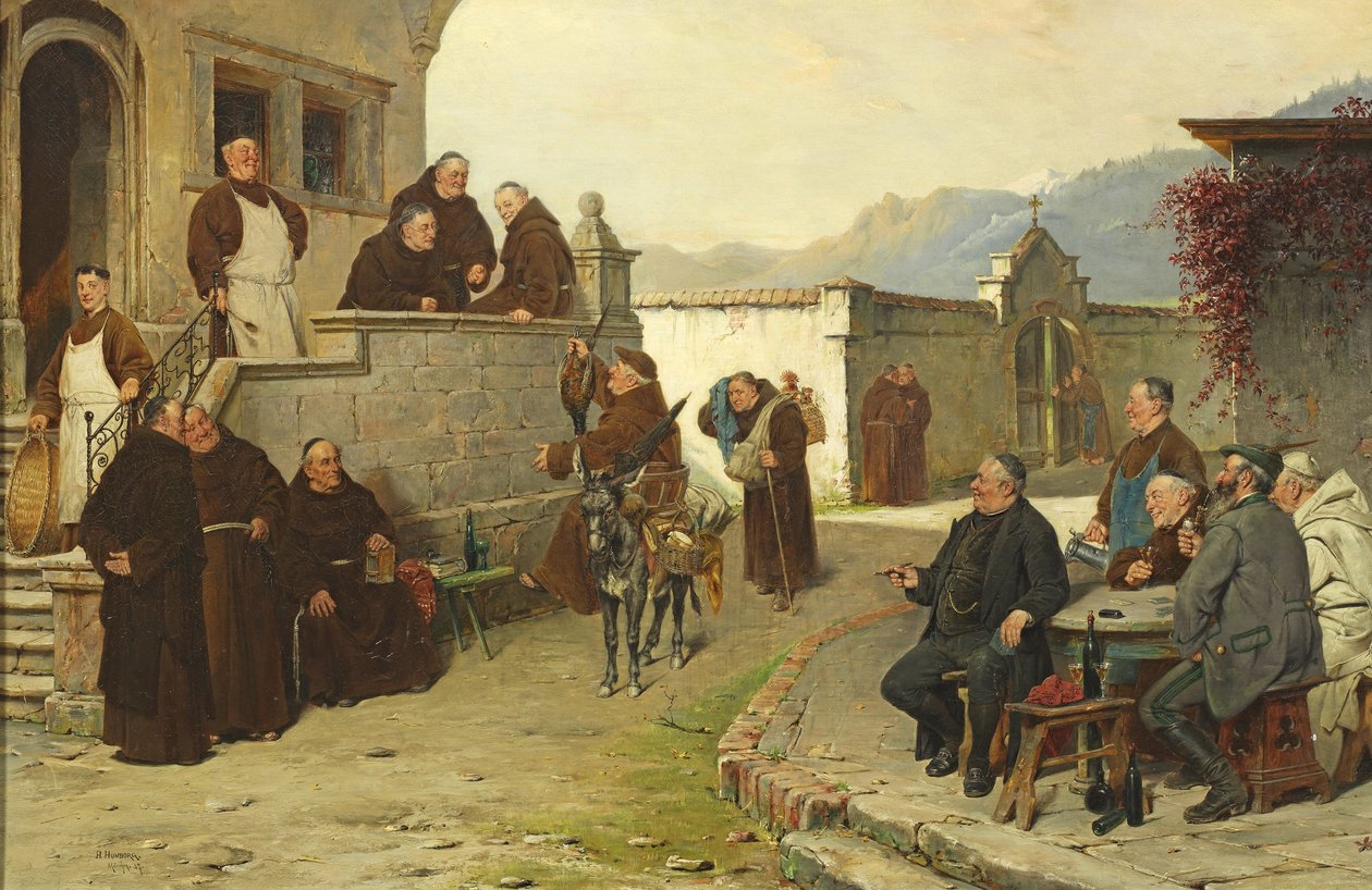 Tyska: tiggarmunkarnas ankomst till klostret (innergården) av Adolf Humborg