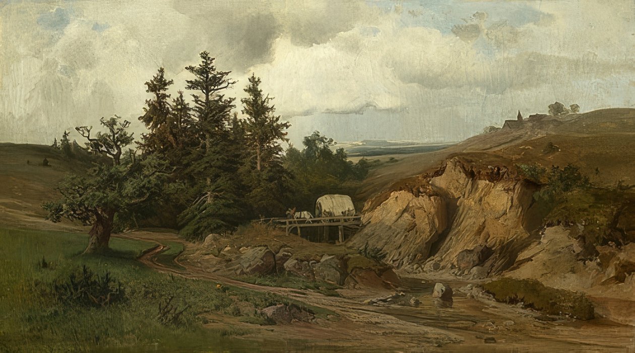 Landskap med en träbro. 1858 av Adolf Kosárek