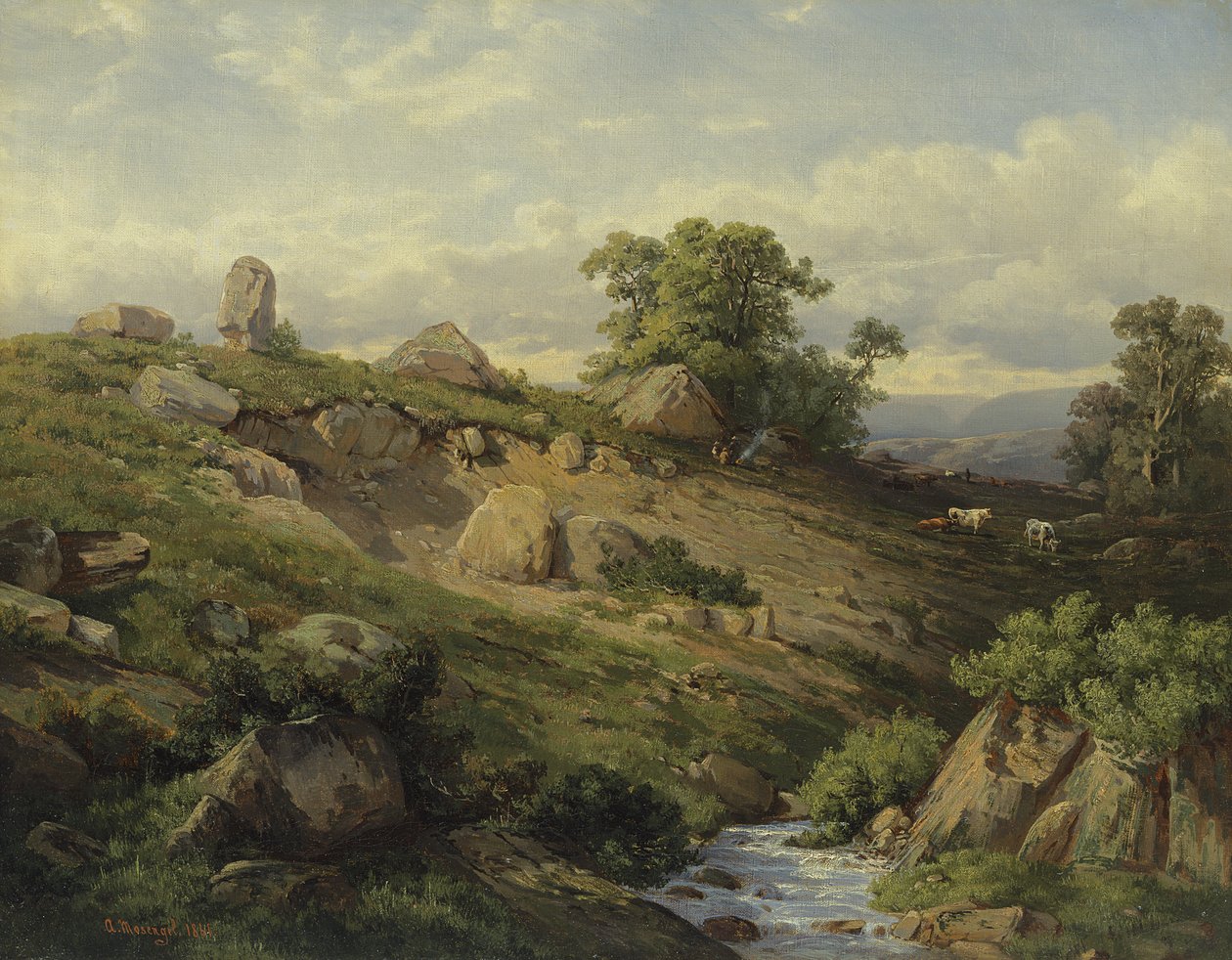 Valley Slope med Rock Fall, 1861 av Adolf Mosengel