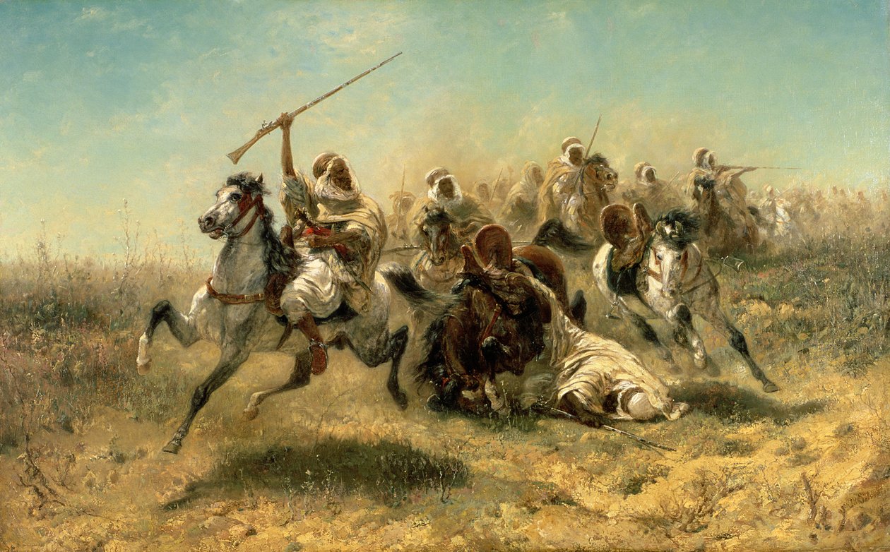 Arabiska ryttare på attack, 1869 av Adolf Schreyer
