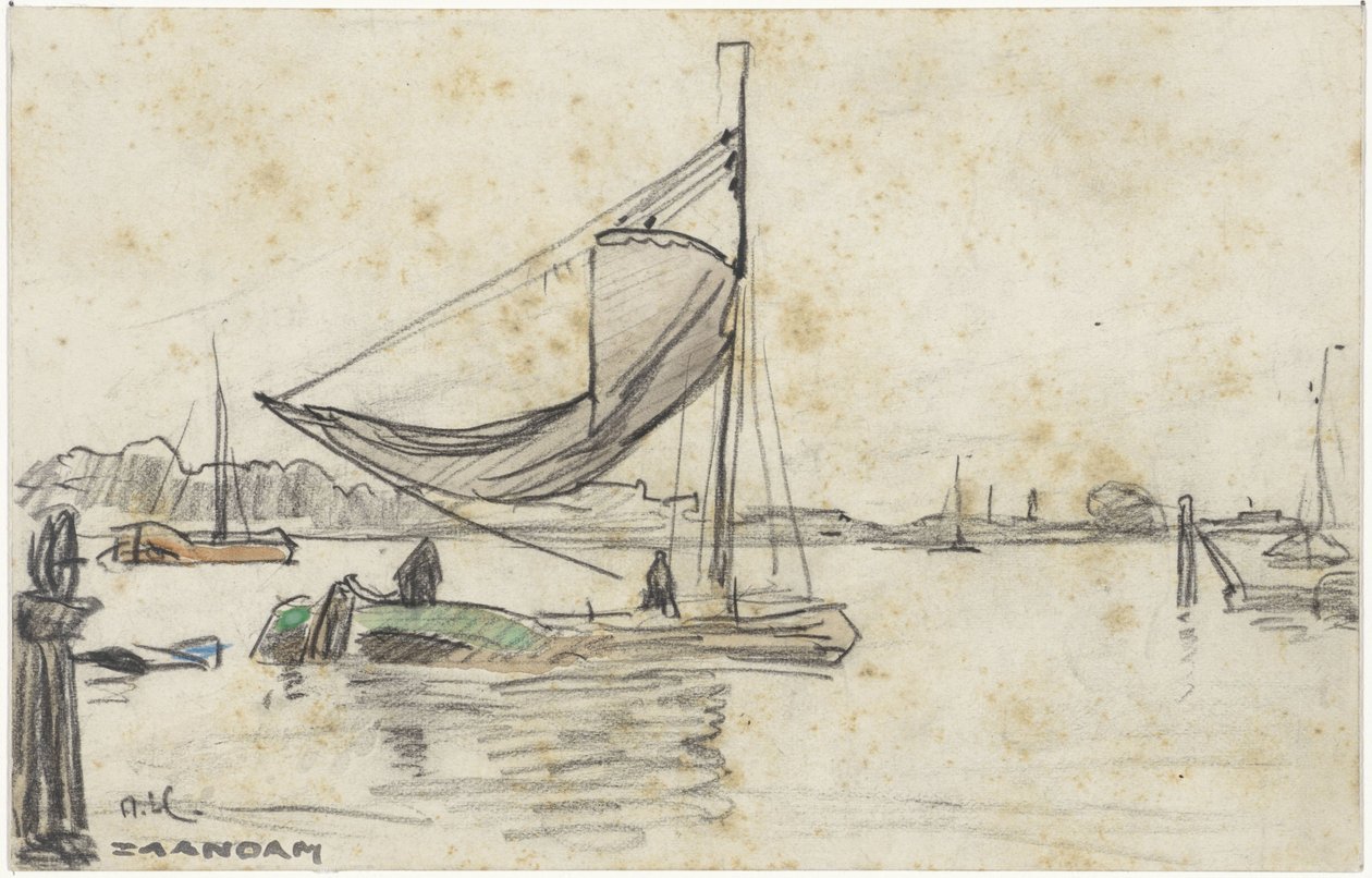 Segelfartyg på Zaan nära Zaandam av Adolf le Comte