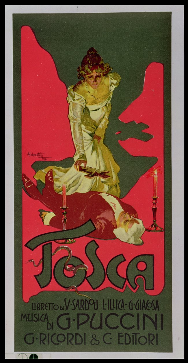 Tosca, affisch som annonserar en föreställning av Adolfo Hohenstein