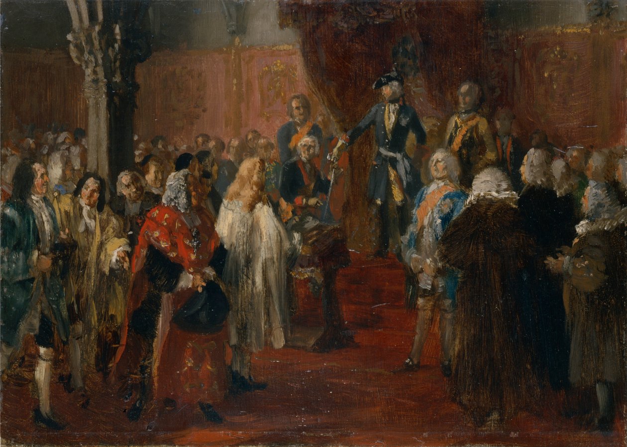 Schlesiens hyllningsscen, 1855 av Adolph Menzel