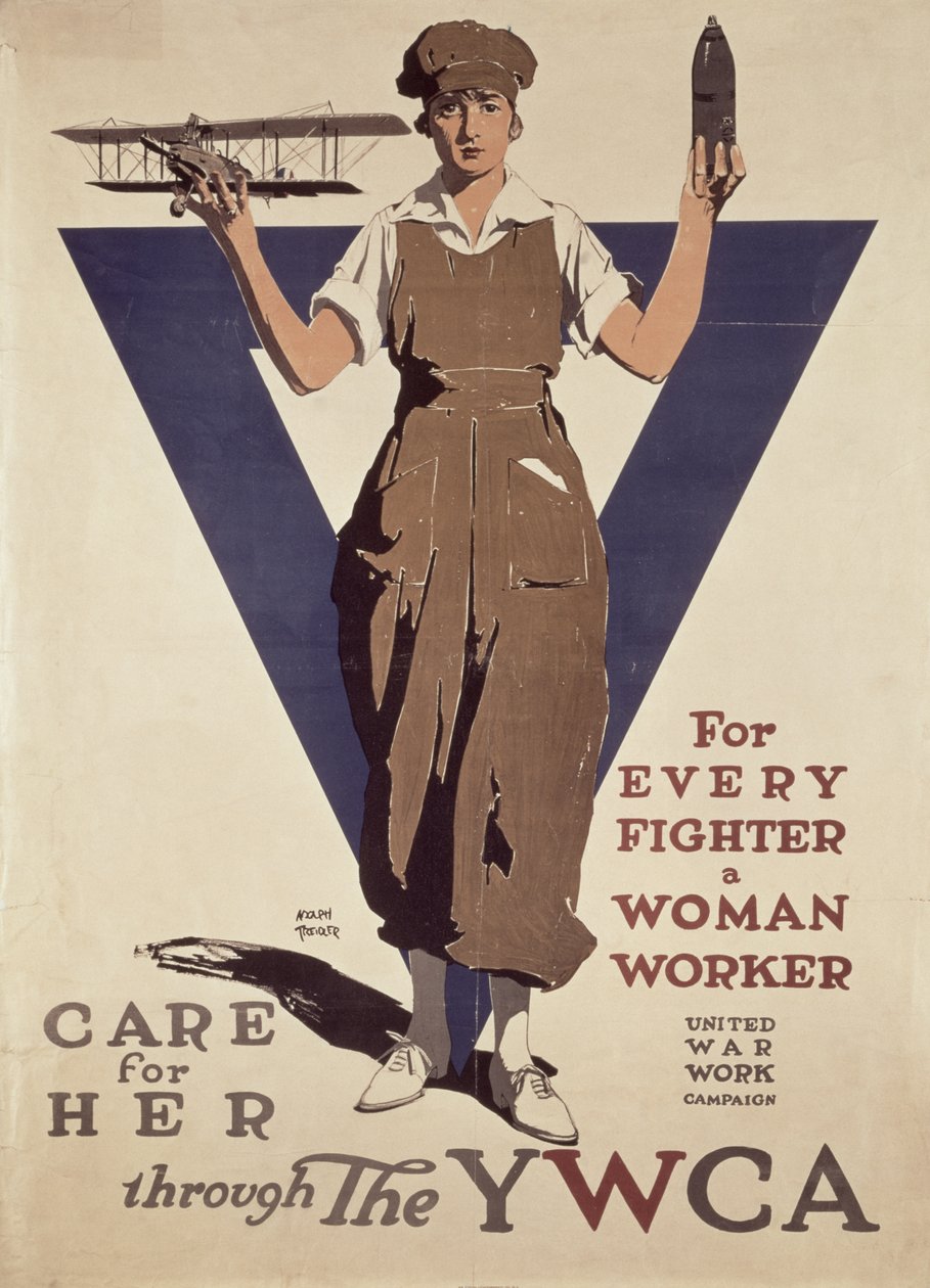 For Every Fighter a Woman Worker, 1st World War YWCA propaganda plakater av Adolph Treidler