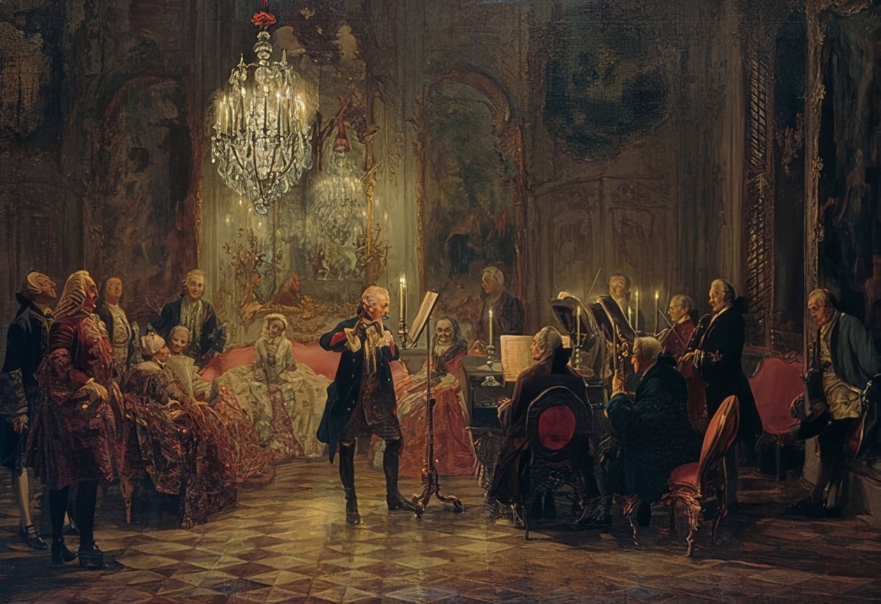 Fredrik den Stores flöjtkonsert i Sanssouci av Adolph Menzel