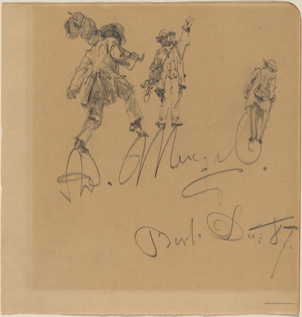 Tre Hobos på konstnärens signatur av Adolph Menzel