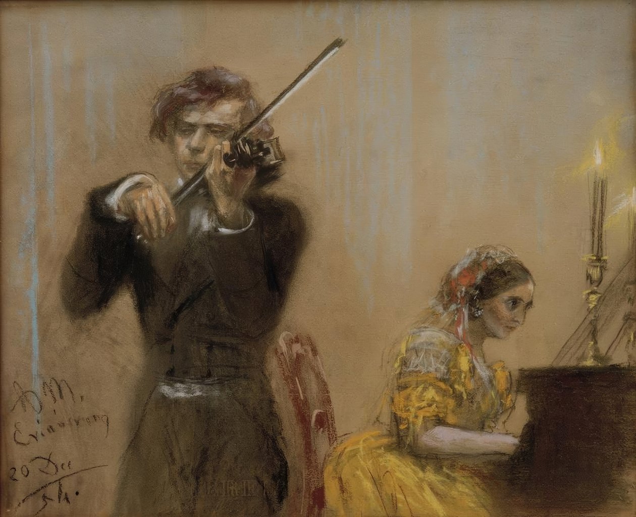Clara Schumann och Joseph Joachim gör musik av Adolph Menzel