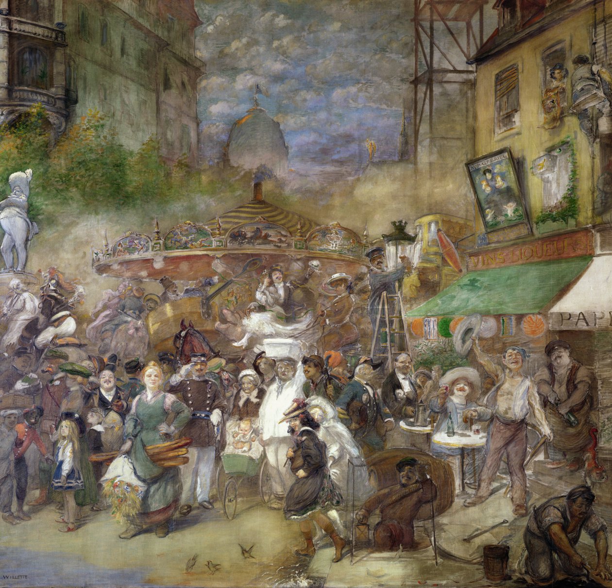 Dekorativ panel föreställande Paris, Salon de la Commission du Personal av Adolphe Leon Willette