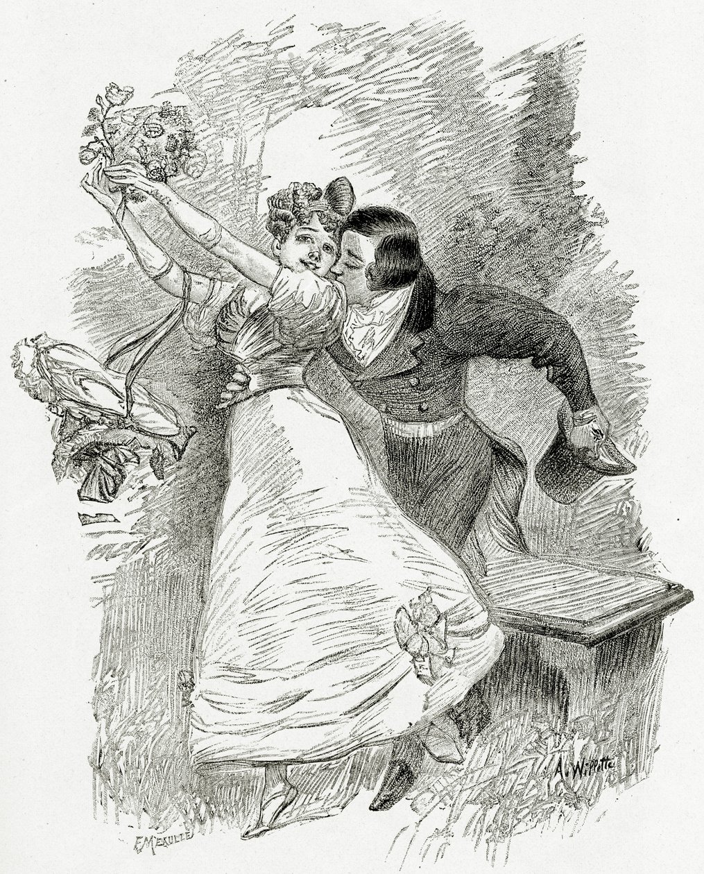 Illustration från Toute la Lyre, 1800-talet (bw gravyr) av Adolphe Leon Willette