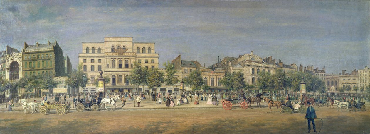 Panorama över Le Boulevard du Temple och dess flera teatrar, c.1860 av Adolphe Martial Potemont