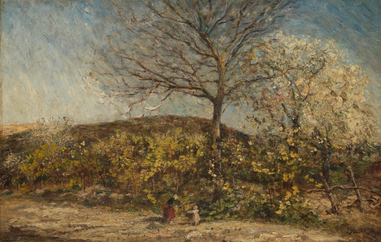 Landskap med blommande fruktträdgård av Adolphe Joseph Thomas Monticelli